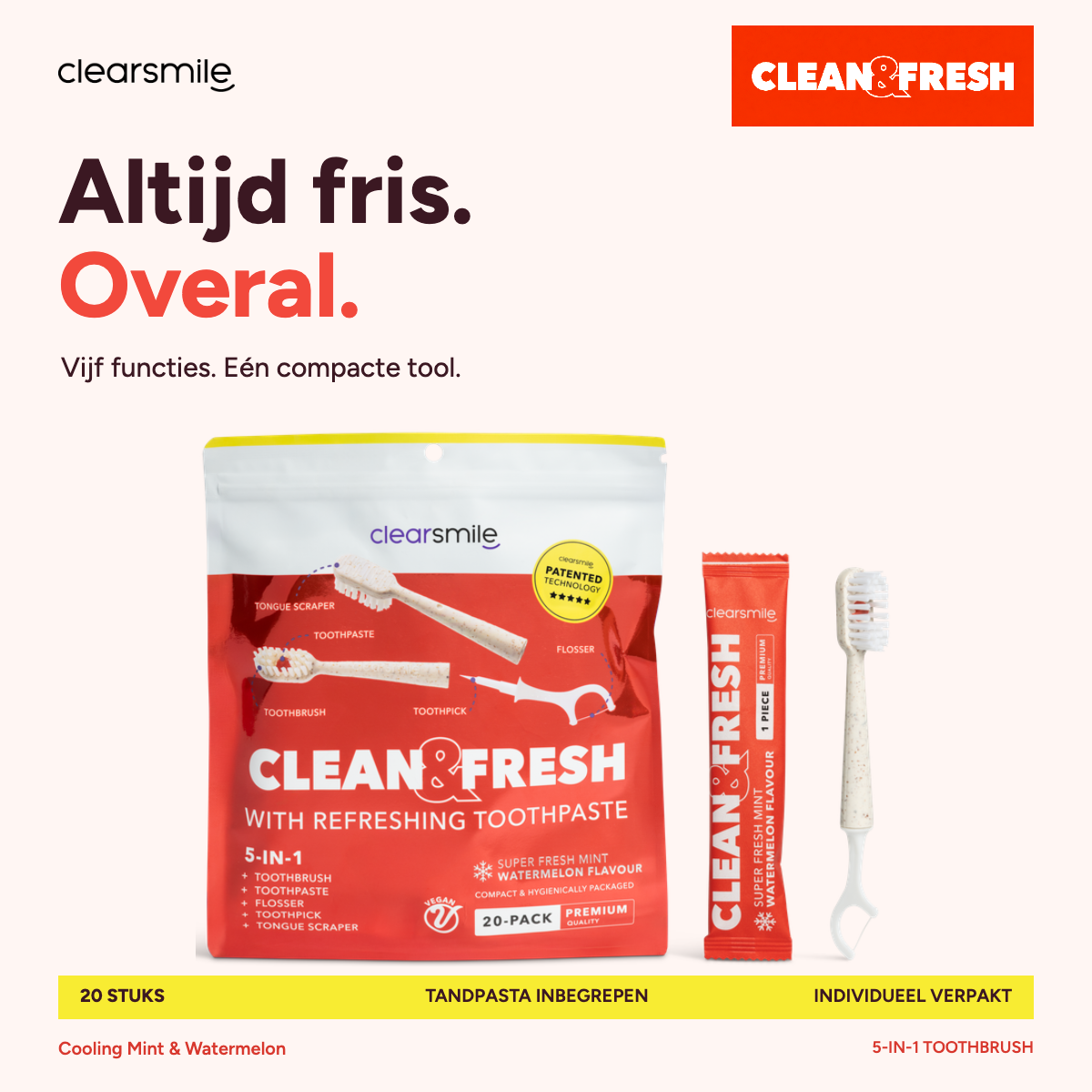 5-in-1 Toothbrush – Clean & Fresh | Cooling Mint & Watermelon