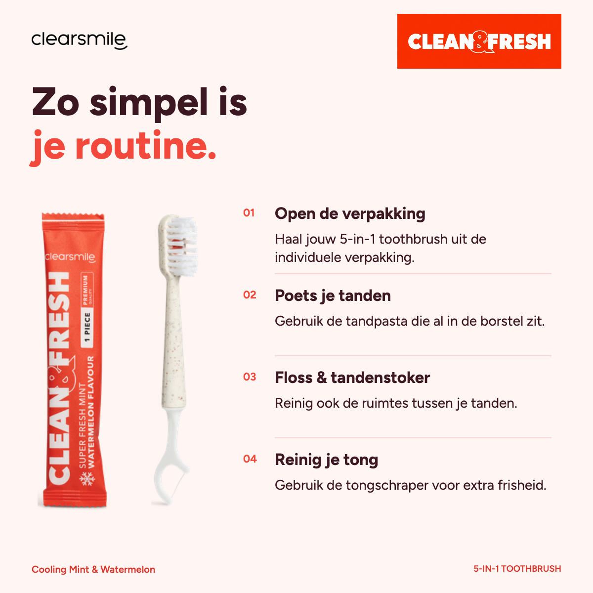 5-in-1 Toothbrush – Clean & Fresh | Cooling Mint & Watermelon